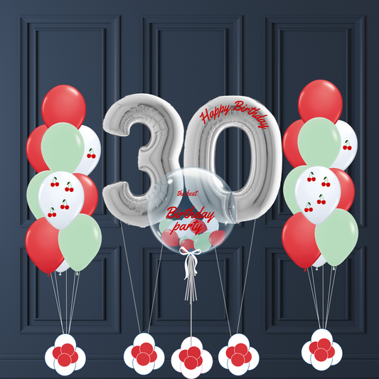 Set Ballons "Éclat Cerise" – Anniversaire Rouge et Menthe