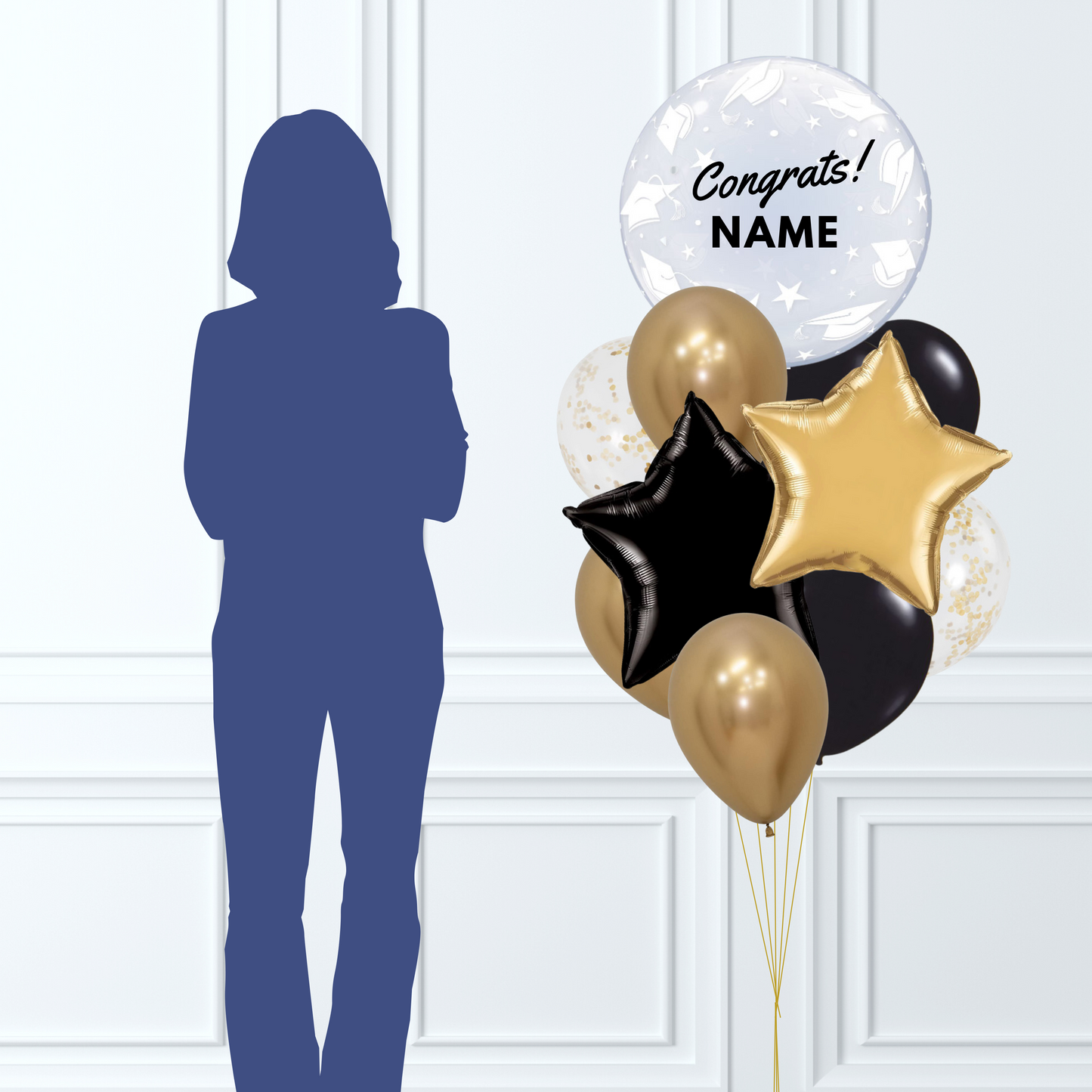 Personnalised Graduation Maxi Bouquet Black & Gold