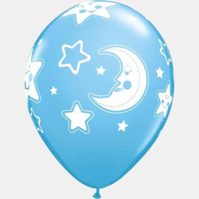 Ballons en latex bleu clair perlé baby lune, étoiles (28 cm)