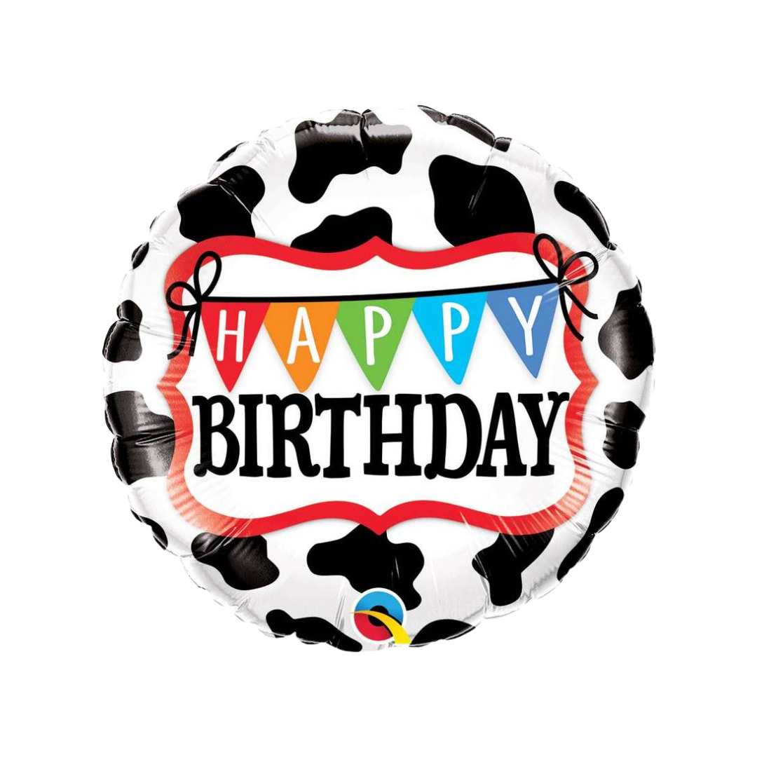 Ballon „Happy Birthday“ mit Kuhflecken-Print