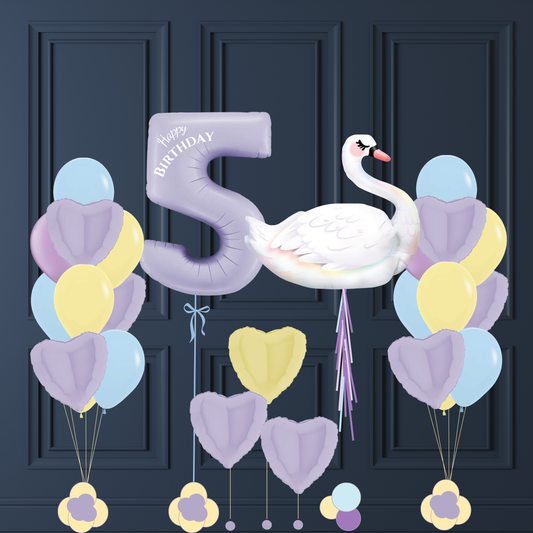 Set Ballons Anniversaire Fille - Cygne Élégant & Couleurs Pastel