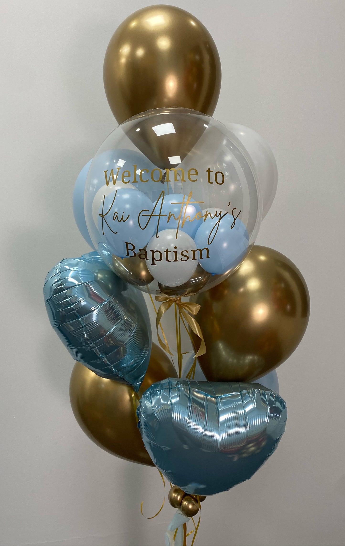 Balloon bouquet with small personalized bubble balloon