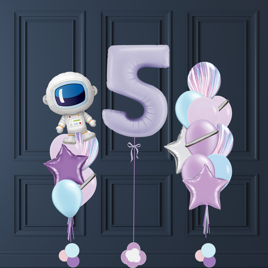 Astronaut &amp; Mond Geburtstagsballon Set - Personalisierter Pastell Weltraum