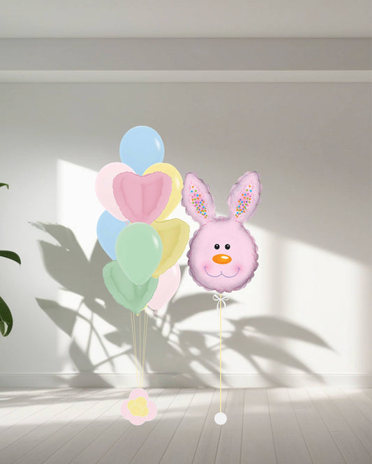 Set Pâques avec Bouquet de ballons et Lapin Rose