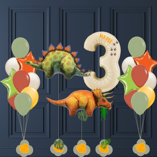 Dinosaurier Geburtstagsballon Set - Dschungelparty mit personalisierter Nummer