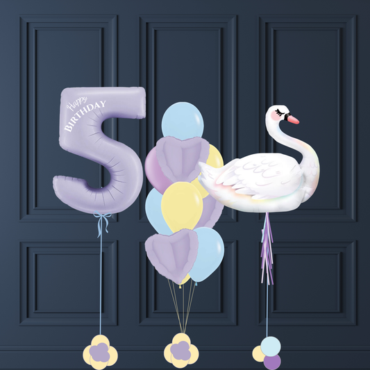 Geburtstagsballon-Set für Mädchen – Eleganter Schwan und Pastellfarben